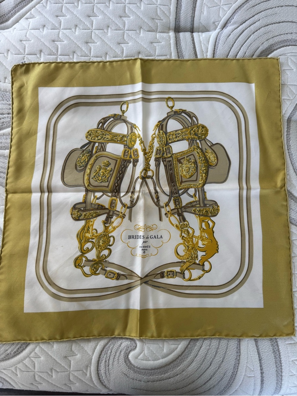 HERMÈS Brides de Gala Silk Scarf in Mustard & Ivory